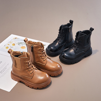 Ghete Martin pentru copii – exterior din piele de vită; fermoar lateral; talpă din cauciuc; branț EVA; gleznă joasă