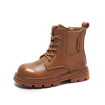 Ghete Martin pentru copii – exterior din piele de vită; fermoar lateral; talpă din cauciuc; branț EVA; gleznă joasă