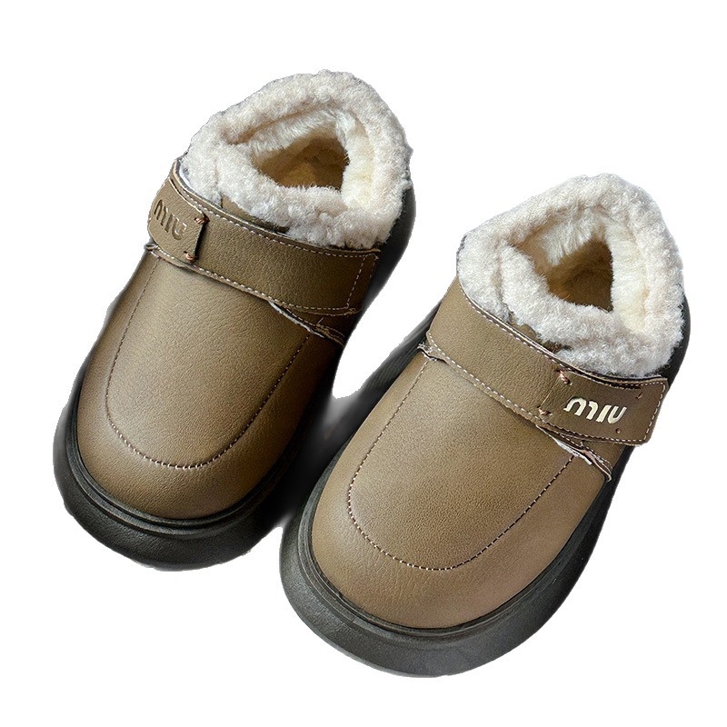Djeca zimske čizme za gležanj s krznom, zatvaranje na Velcro, umjetna koža, pamučna podstava, korejski stil