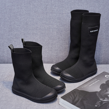 Botosei pentru copii, cu guler înalt tricotat, partea superioară din țesătură, talpă din cauciuc, pentru iarnă, primăvară și toamnă