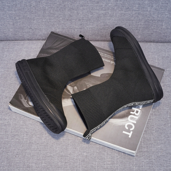 Botosei pentru copii, cu guler înalt tricotat, partea superioară din țesătură, talpă din cauciuc, pentru iarnă, primăvară și toamnă