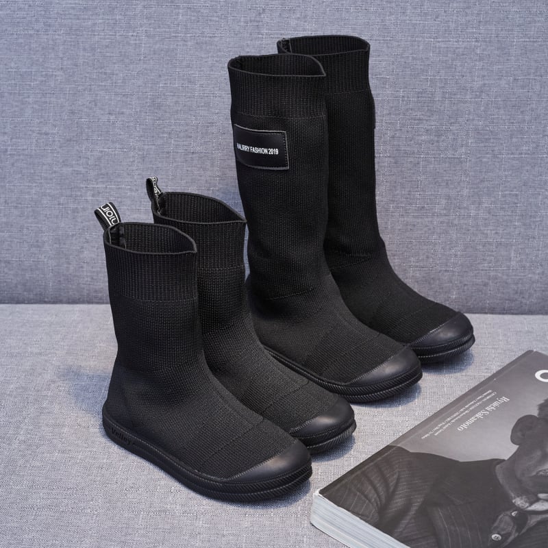 Botosei pentru copii, cu guler înalt tricotat, partea superioară din țesătură, talpă din cauciuc, pentru iarnă, primăvară și toamnă