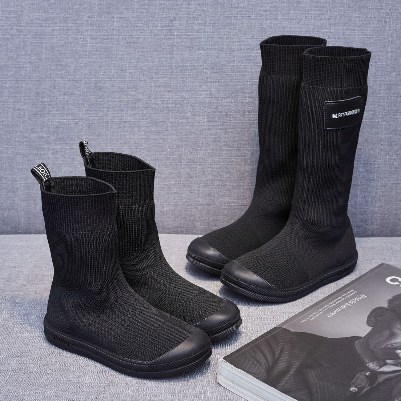 Botosei pentru copii, cu guler înalt tricotat, partea superioară din țesătură, talpă din cauciuc, pentru iarnă, primăvară și toamnă