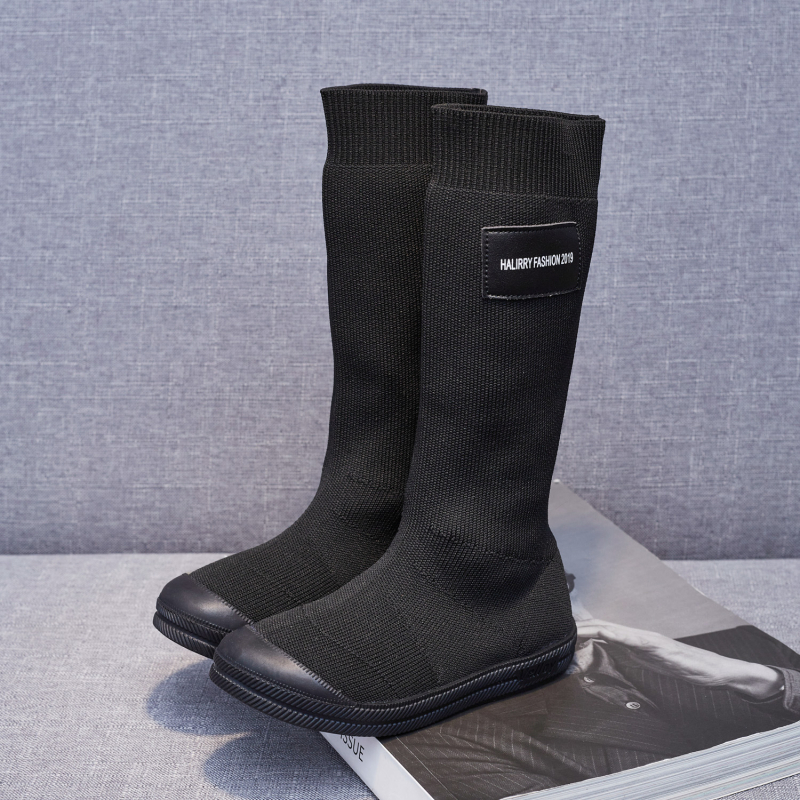 Botosei pentru copii, cu guler înalt tricotat, partea superioară din țesătură, talpă din cauciuc, pentru iarnă, primăvară și toamnă