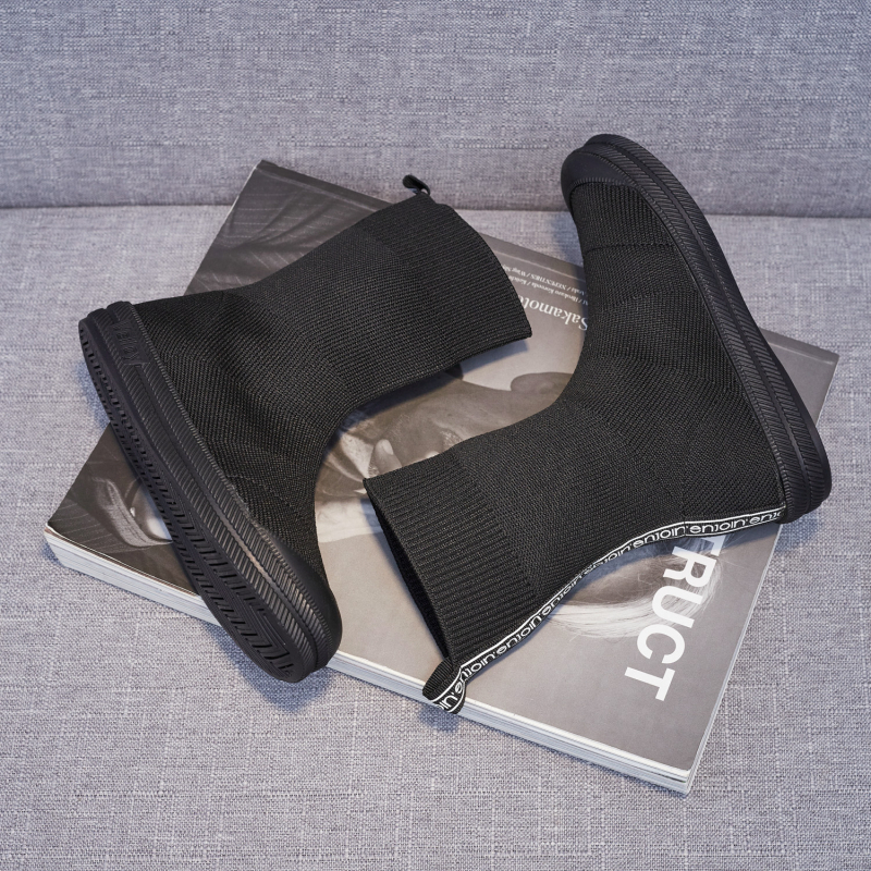 Botosei pentru copii, cu guler înalt tricotat, partea superioară din țesătură, talpă din cauciuc, pentru iarnă, primăvară și toamnă