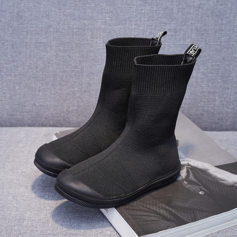 Botosei pentru copii, cu guler înalt tricotat, partea superioară din țesătură, talpă din cauciuc, pentru iarnă, primăvară și toamnă