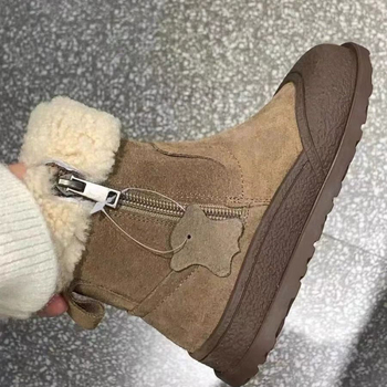 Cizme de zăpadă pentru copii - fermoar lateral, înălțime mid-calf, căptușite cu fleece, partea superioară din piele microfibră, talpă din cauciuc