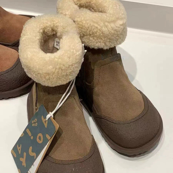 Cizme de zăpadă pentru copii - fermoar lateral, înălțime mid-calf, căptușite cu fleece, partea superioară din piele microfibră, talpă din cauciuc