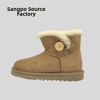 Детски ботуши за сняг с пухено овче горно покритие, кожа от крави, EVA подметка, къс гърло, ток 1–3 см