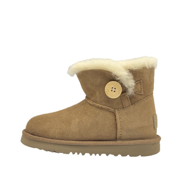 Детски ботуши за сняг с пухено овче горно покритие, кожа от крави, EVA подметка, къс гърло, ток 1–3 см