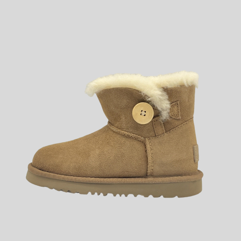 Детски ботуши за сняг с пухено овче горно покритие, кожа от крави, EVA подметка, къс гърло, ток 1–3 см