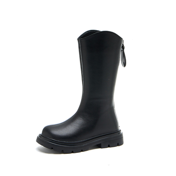 Детски високи ботуши за момичета, корейски стил принцеса, зима 2025, горна част от раздвоена кожа, гумена подметка, подплата от изкуствен косъм, заден цип, за възраст 4-16