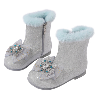 Dievčenské módne čižmy s krištálmi, štýl princezny, vrchná časť z mikrovlákna, gumová podrážka, bočný zips, nízky svršok