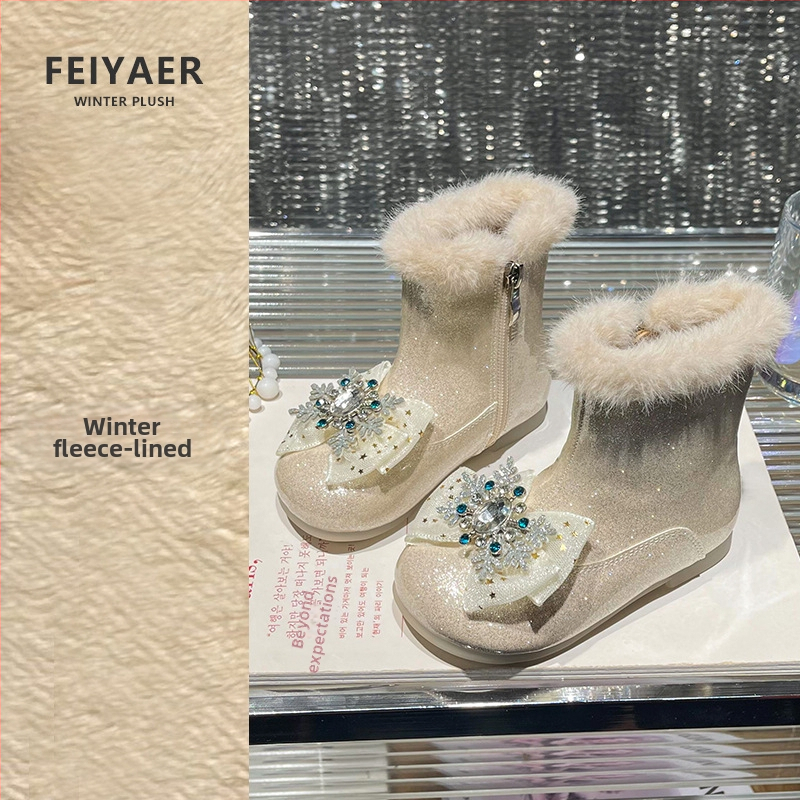 Dievčenské módne čižmy s krištálmi, štýl princezny, vrchná časť z mikrovlákna, gumová podrážka, bočný zips, nízky svršok