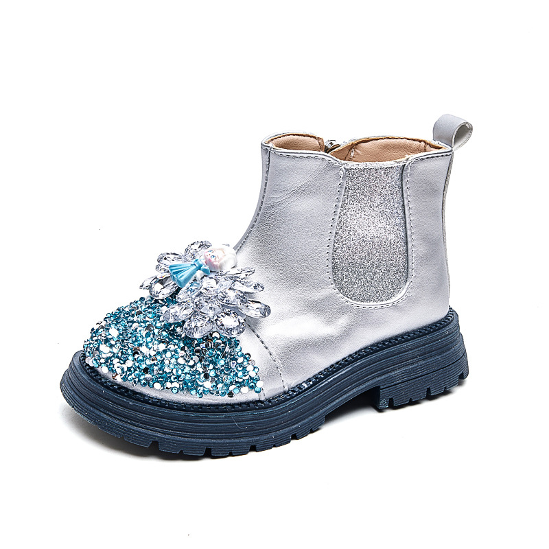 Detské čižmy pre dievčatá - Motív kreslená princezná, flísová výstelka, vrchná časť z umelej kože, bočný zips, PVC podrážka