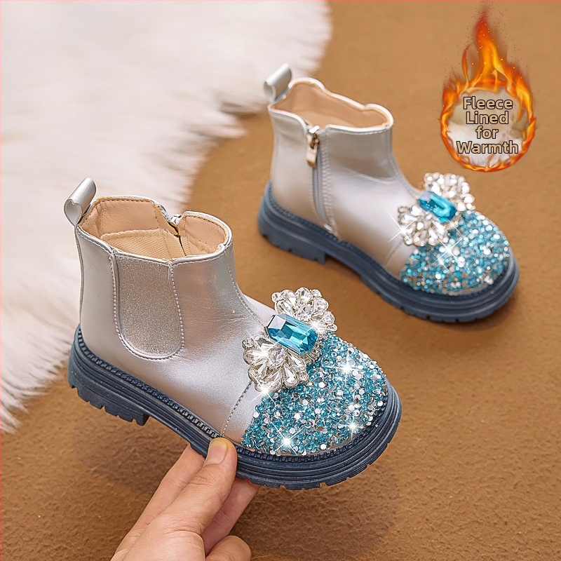 Detské čižmy pre dievčatá - Motív kreslená princezná, flísová výstelka, vrchná časť z umelej kože, bočný zips, PVC podrážka