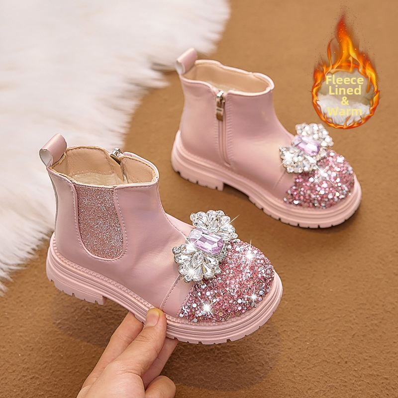 Detské čižmy pre dievčatá - Motív kreslená princezná, flísová výstelka, vrchná časť z umelej kože, bočný zips, PVC podrážka