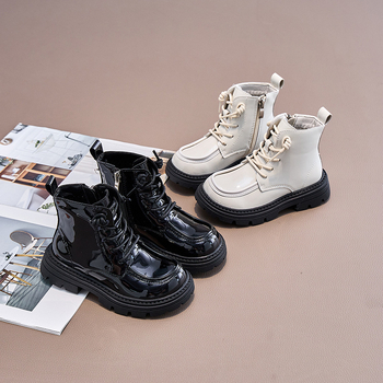 Dječje Martin čizme od lakirane kože, mekana gumena potplata, vodootporne, bočni zatvarač