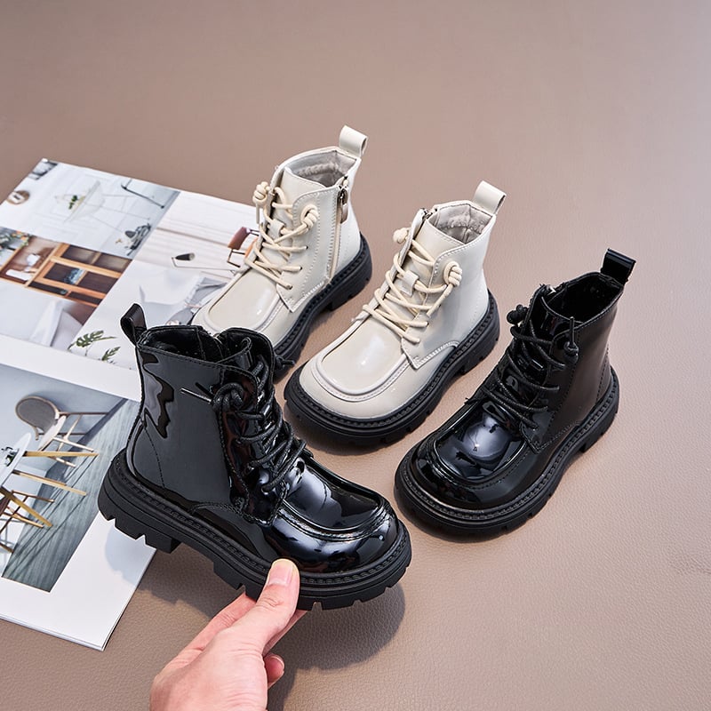 Dječje Martin čizme od lakirane kože, mekana gumena potplata, vodootporne, bočni zatvarač