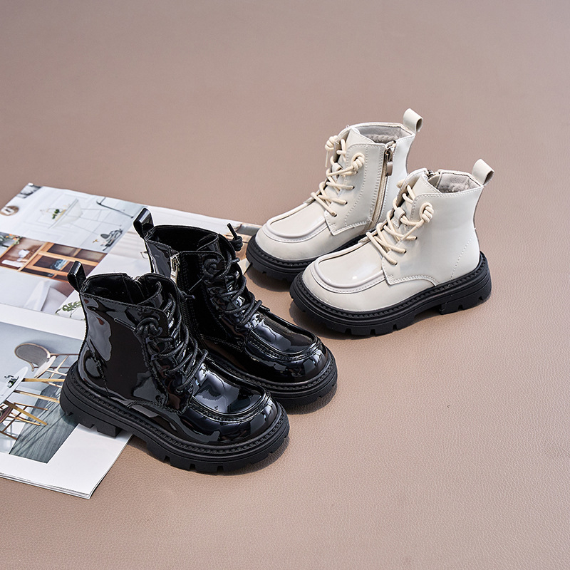 Dječje Martin čizme od lakirane kože, mekana gumena potplata, vodootporne, bočni zatvarač