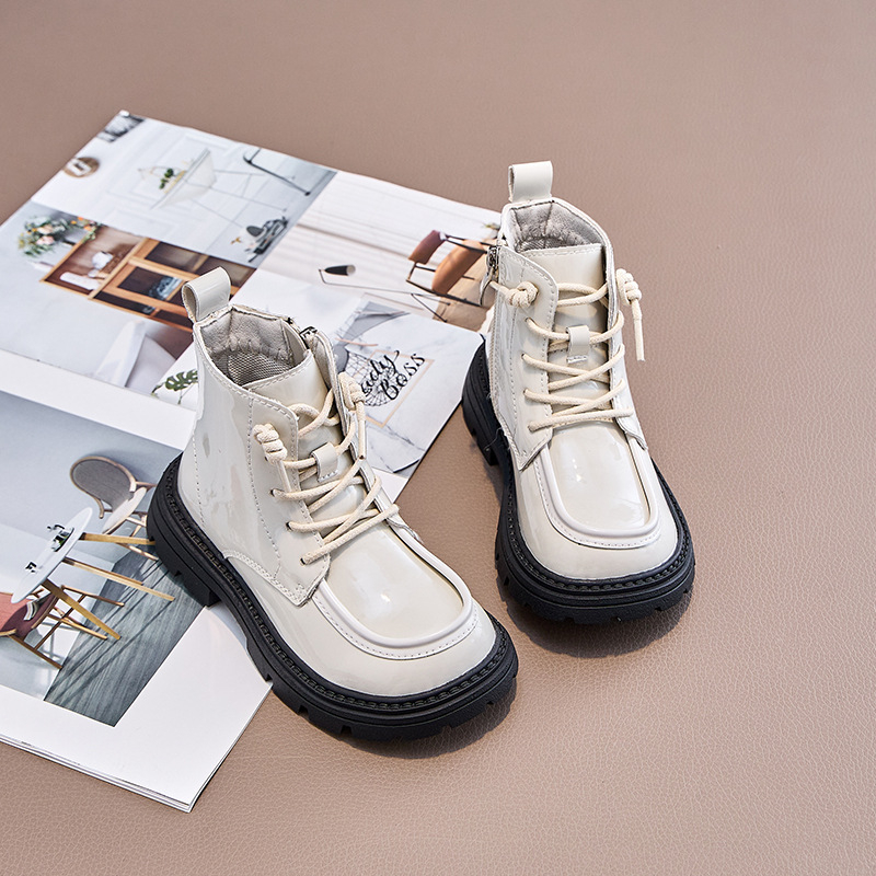 Dječje Martin čizme od lakirane kože, mekana gumena potplata, vodootporne, bočni zatvarač