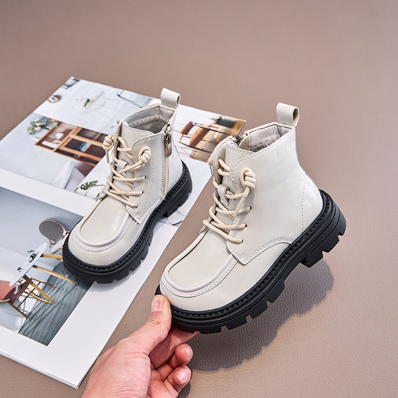 Dječje Martin čizme od lakirane kože, mekana gumena potplata, vodootporne, bočni zatvarač