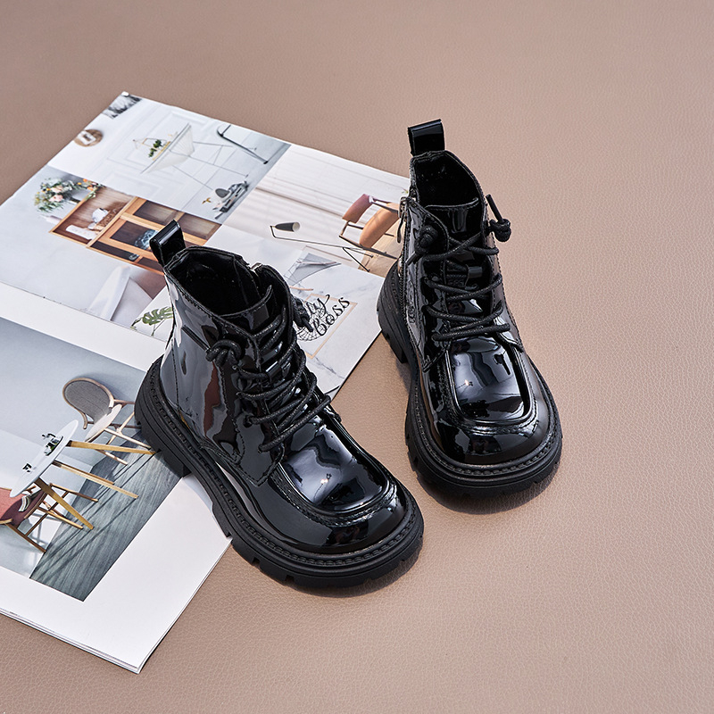 Dječje Martin čizme od lakirane kože, mekana gumena potplata, vodootporne, bočni zatvarač