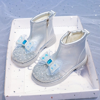 Dječje čizme za djevojčice, stil princeze, zima 2024, gornji dio od umjetne kože, gumeni đon, bočni zatvarač, karikaturni uzorak, za uzrast 4–6 godina