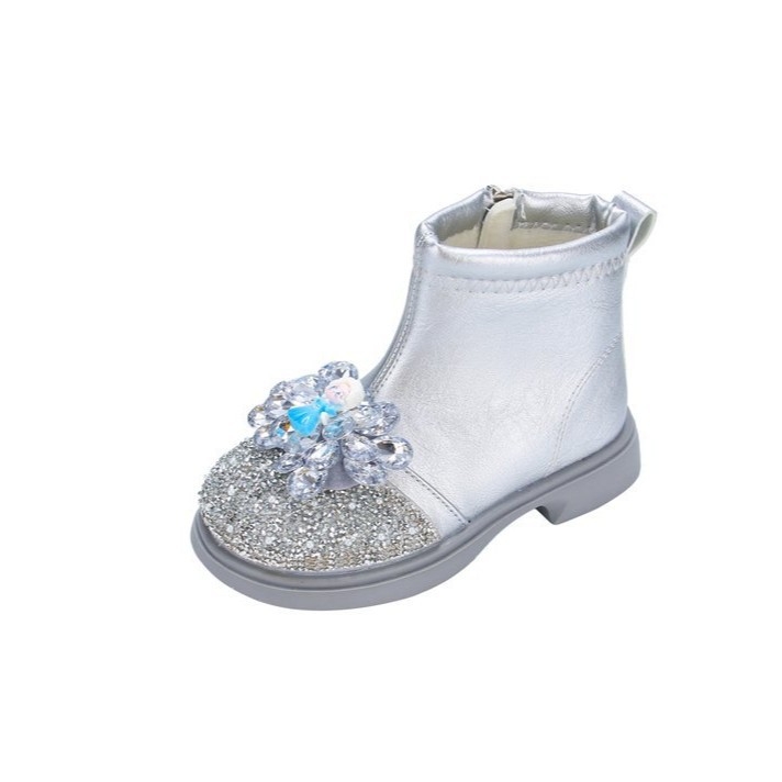 Dječje čizme za djevojčice, stil princeze, zima 2024, gornji dio od umjetne kože, gumeni đon, bočni zatvarač, karikaturni uzorak, za uzrast 4–6 godina