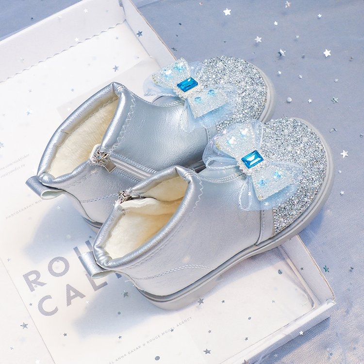 Dječje čizme za djevojčice, stil princeze, zima 2024, gornji dio od umjetne kože, gumeni đon, bočni zatvarač, karikaturni uzorak, za uzrast 4–6 godina