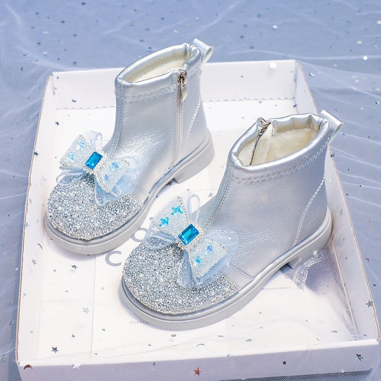 Dječje čizme za djevojčice, stil princeze, zima 2024, gornji dio od umjetne kože, gumeni đon, bočni zatvarač, karikaturni uzorak, za uzrast 4–6 godina