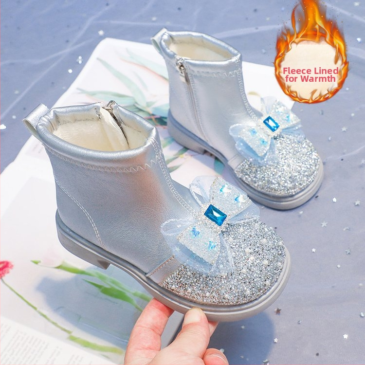 Dječje čizme za djevojčice, stil princeze, zima 2024, gornji dio od umjetne kože, gumeni đon, bočni zatvarač, karikaturni uzorak, za uzrast 4–6 godina