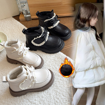 Djevojčice Martin čizme, PU gornji dio, Velcro zatvarač, srednja visina čizme, gumena potplat, podstava od umjetne krzno (britanski stil, 4–12 godina)