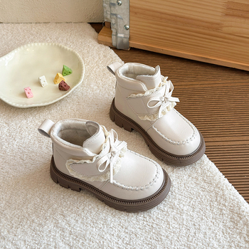 Djevojčice Martin čizme, PU gornji dio, Velcro zatvarač, srednja visina čizme, gumena potplat, podstava od umjetne krzno (britanski stil, 4–12 godina)