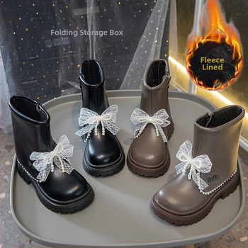 Ghete pentru fetițe, căptușite cu catifea, înălțime medie, iarnă, fermoar lateral, talpă din cauciuc antiderapant