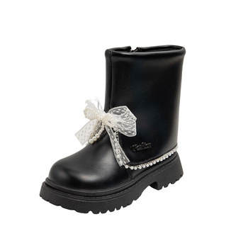 Ghete pentru fetițe, căptușite cu catifea, înălțime medie, iarnă, fermoar lateral, talpă din cauciuc antiderapant