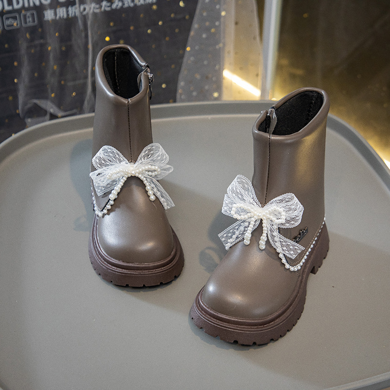 Ghete pentru fetițe, căptușite cu catifea, înălțime medie, iarnă, fermoar lateral, talpă din cauciuc antiderapant