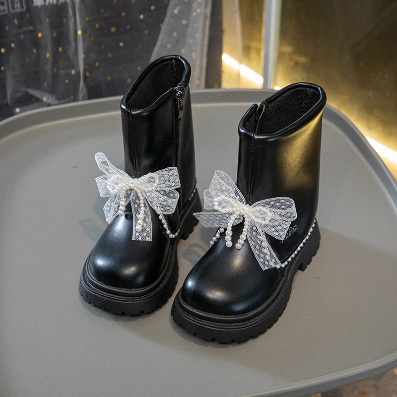 Ghete pentru fetițe, căptușite cu catifea, înălțime medie, iarnă, fermoar lateral, talpă din cauciuc antiderapant