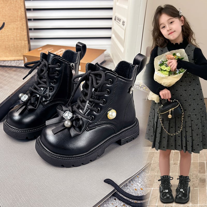 Dječje Martin čizme za jesen-zimu, gornji dio od umjetne kože, srednji visoki dio potkoljenice, prednje vezivanje, gumena potplat