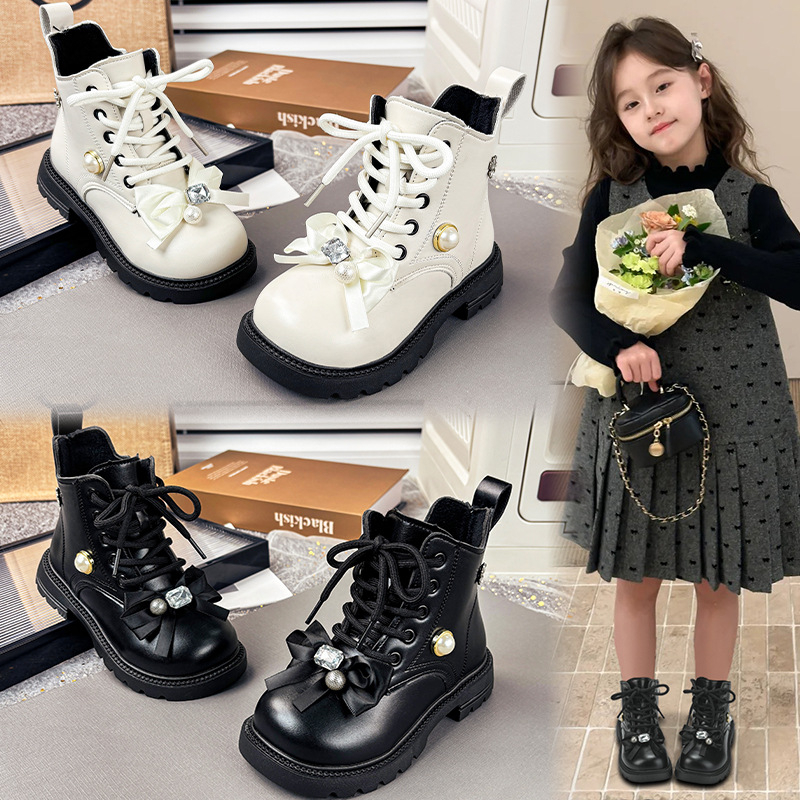 Dječje Martin čizme za jesen-zimu, gornji dio od umjetne kože, srednji visoki dio potkoljenice, prednje vezivanje, gumena potplat