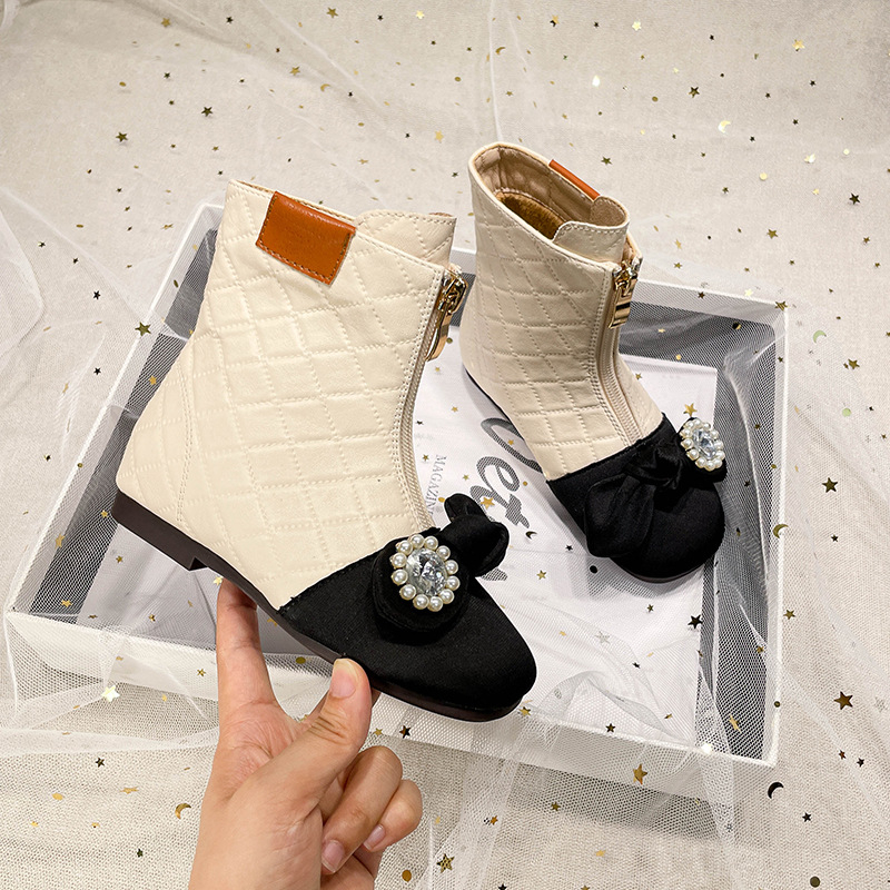 Čizme Martina za djevojčice, karirani uzorak, Ultrafilm koža, prednji zatvarač, gumeni potplat, stil princeze