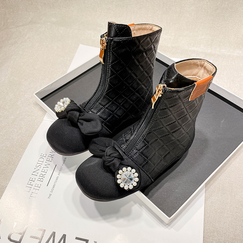 Čizme Martina za djevojčice, karirani uzorak, Ultrafilm koža, prednji zatvarač, gumeni potplat, stil princeze