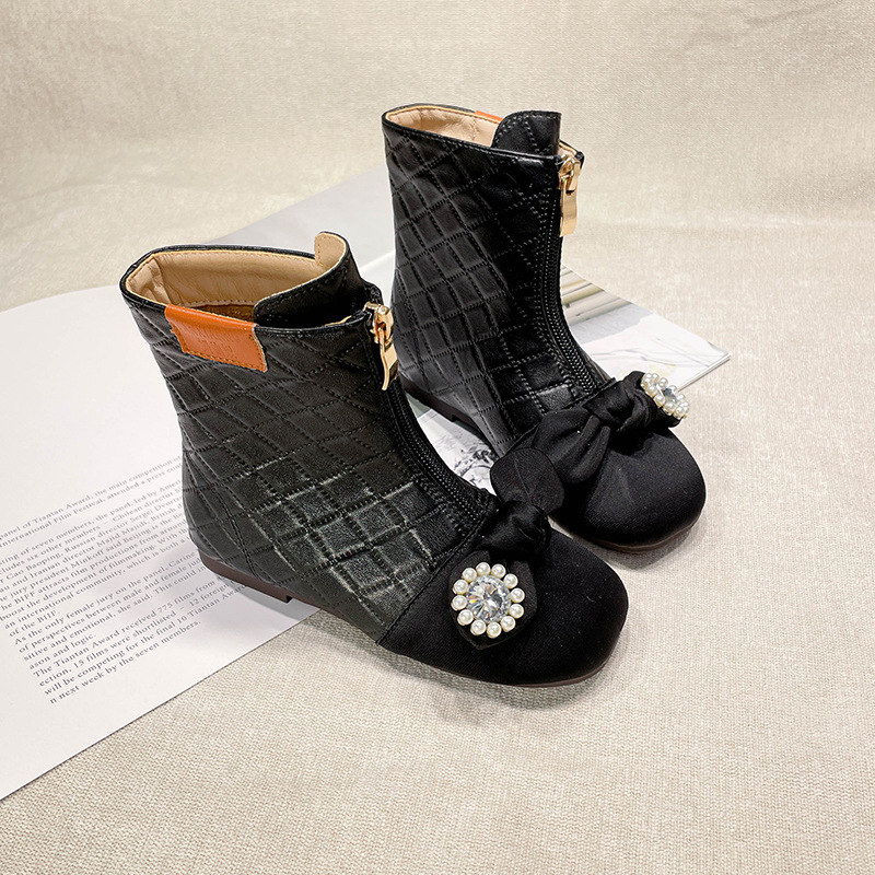 Čizme Martina za djevojčice, karirani uzorak, Ultrafilm koža, prednji zatvarač, gumeni potplat, stil princeze