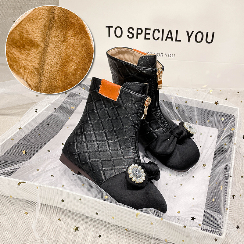 Čizme Martina za djevojčice, karirani uzorak, Ultrafilm koža, prednji zatvarač, gumeni potplat, stil princeze