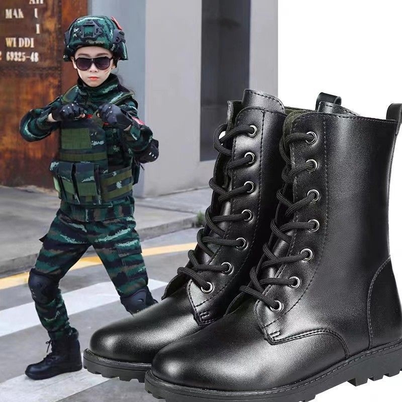 Dječje zimske čizme u vojničkom stilu, gornji dio od split kože, đon od prirodnog kaučuka, za uzrast 1-3 godine