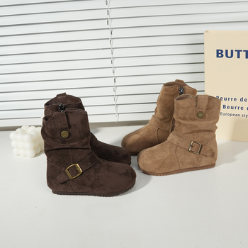 Botosei de iarnă pentru fete 1–3 ani – piele nubuk de vițel, fermoar lateral, talpă din cauciuc, pentru toamnă-iarnă 2025