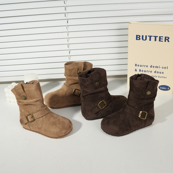 Botosei de iarnă pentru fete 1–3 ani – piele nubuk de vițel, fermoar lateral, talpă din cauciuc, pentru toamnă-iarnă 2025