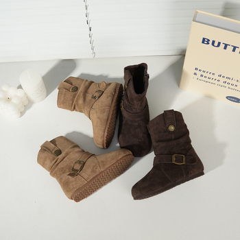 Botosei de iarnă pentru fete 1–3 ani – piele nubuk de vițel, fermoar lateral, talpă din cauciuc, pentru toamnă-iarnă 2025