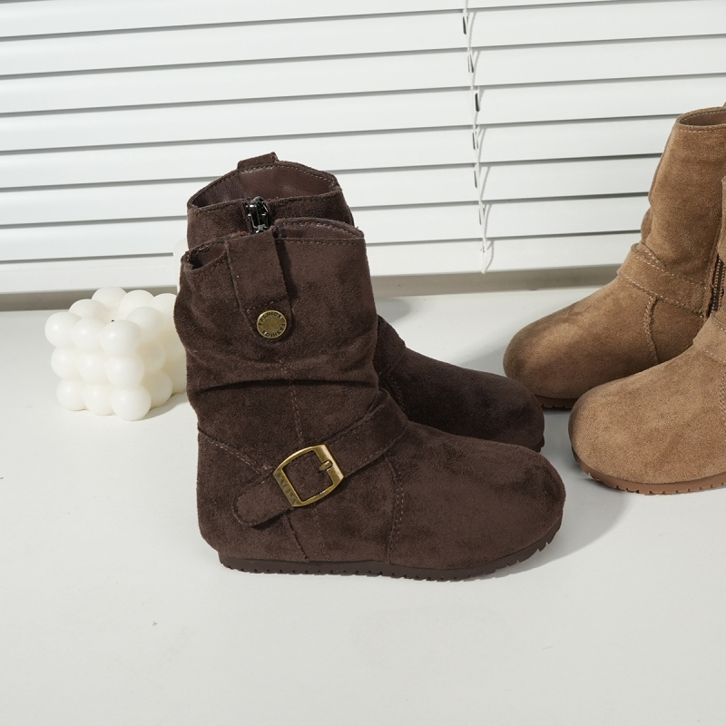 Botosei de iarnă pentru fete 1–3 ani – piele nubuk de vițel, fermoar lateral, talpă din cauciuc, pentru toamnă-iarnă 2025