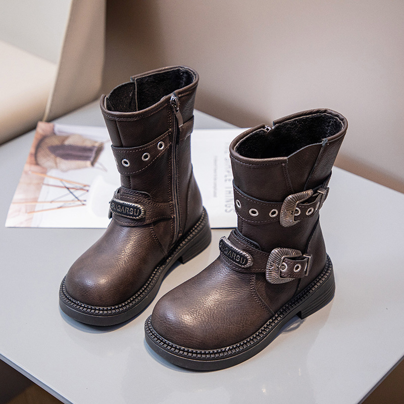 Dječje Martin čizme s fleece unutrašnjosti, gornji dio od umjetne kože, gumena potplat, srednja visina potkoljenice, jesen-zima 2024